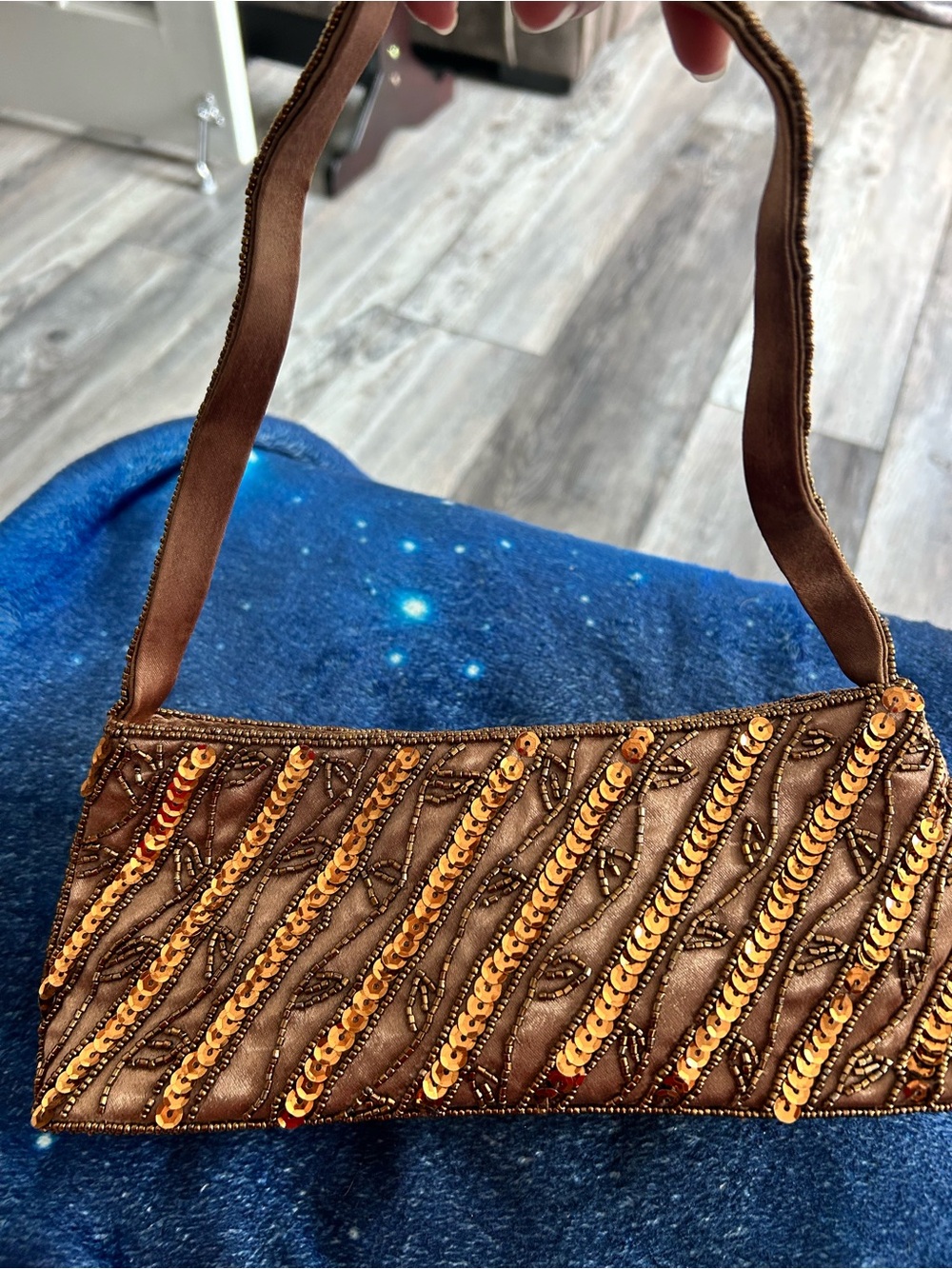 4/$50 Brown Sequin Embellished Evening Shoulder Bag